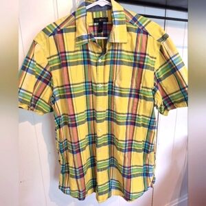 Club Room Yellow Plaid Casual Shirt Size L Bold Colors Very Good Condition